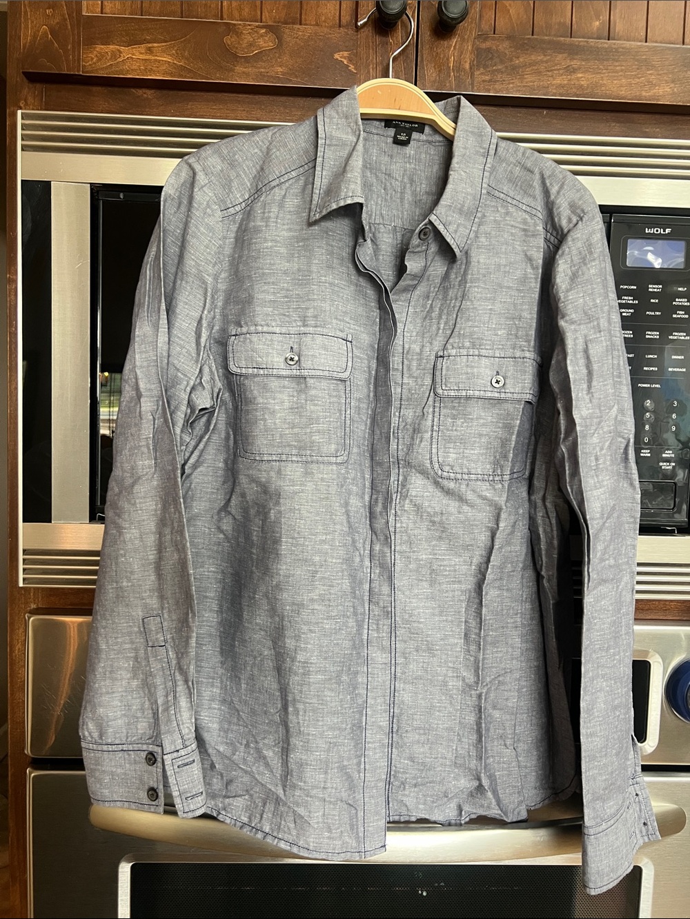 ANN TAYLOR WMNS LUNEN/cotton BUTTON DOWN 2 pockets LIKE NEW-no flaws